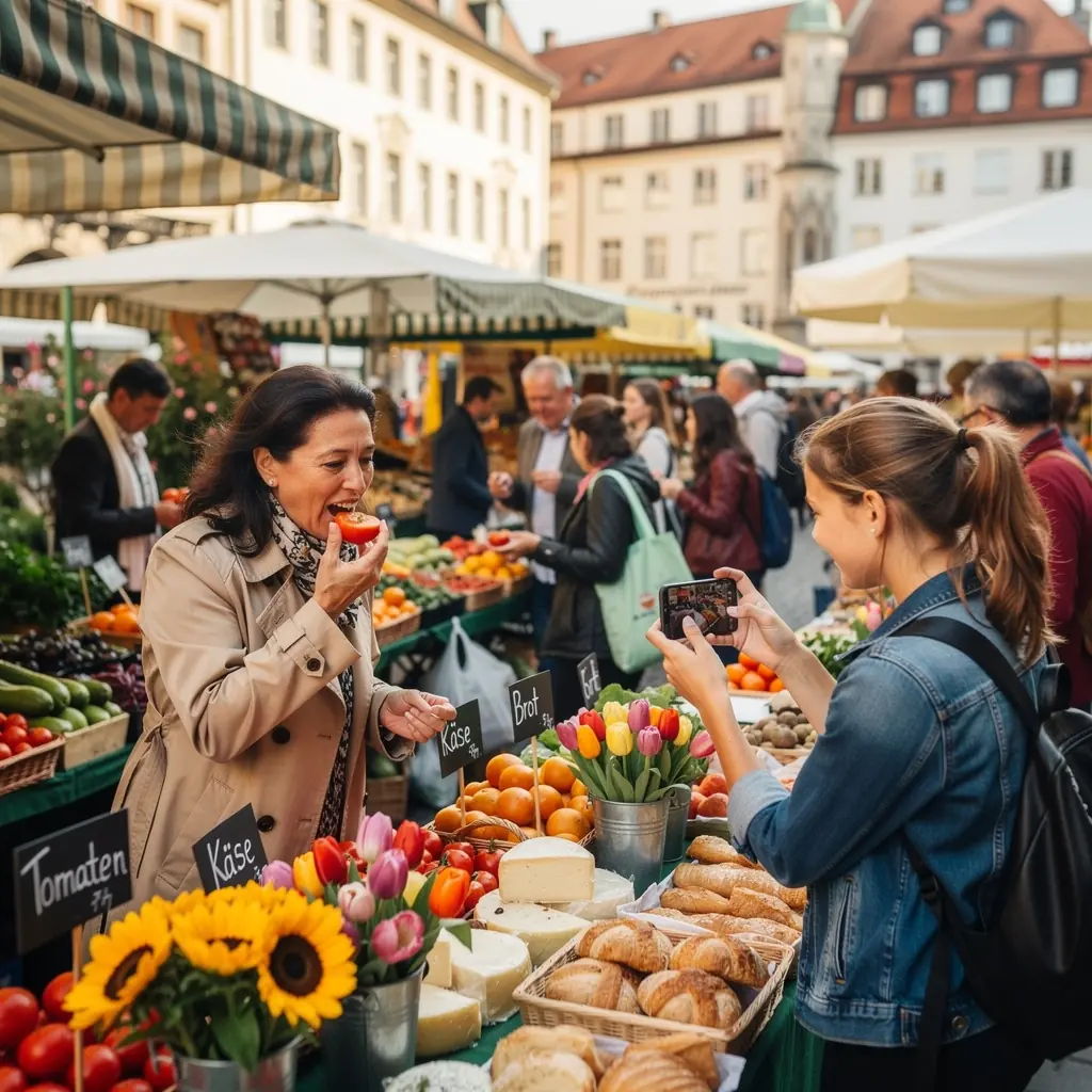 Traditionelles deutsches Essen auf einem Tisch, angerichtet für ein festliches Mahl.